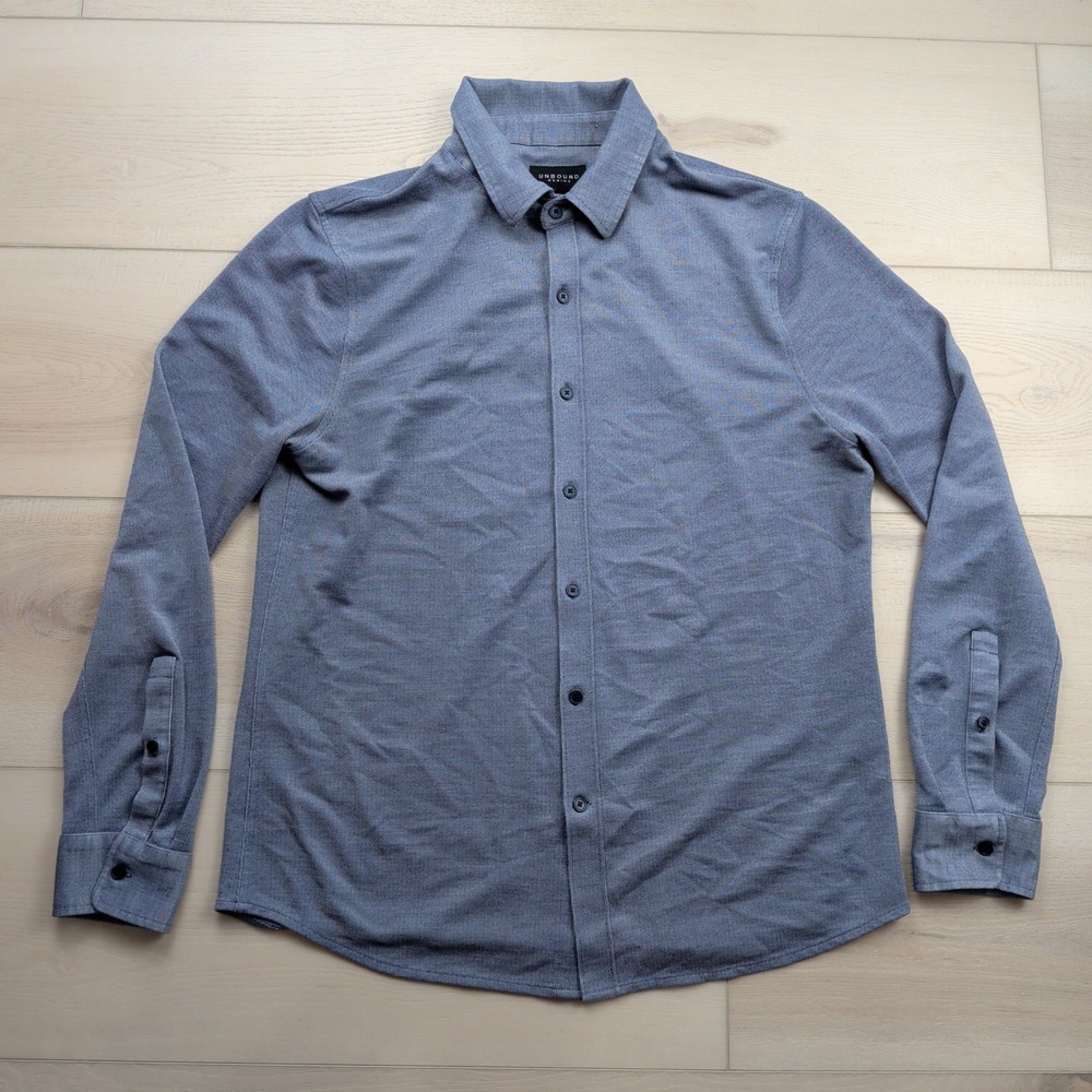Unbound Merino Shirt Mens Large Long Sleeve Button Down Blue Heather Wool Blend